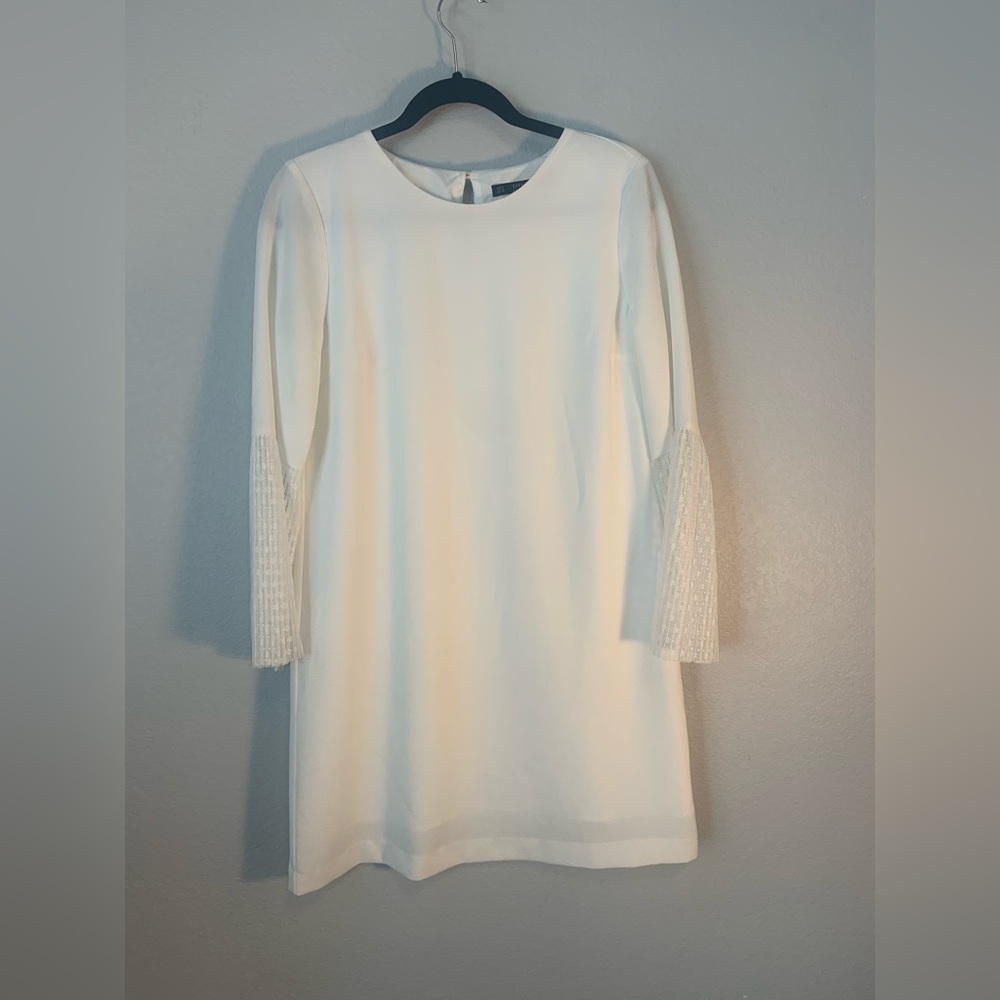 ZARA Minimalist White Long Lace Sleeve Mini Dress 🤍 Slightly Oversized Fit